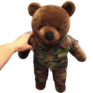 BEAR FORCE OF AMERICA CHOCOLATE TEDDY BEAR PLUSH 1989 DARK BROWN U.S. ARMY CAMO